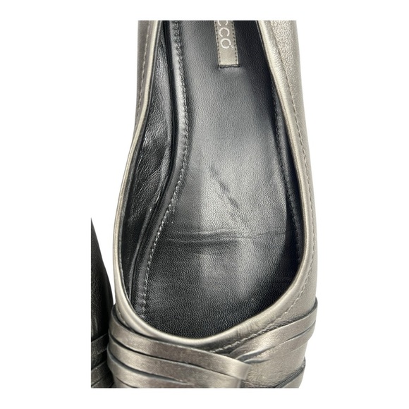 Ecco Women's Metallic Grey Slip-on Leather Flats Size EU 42 US 11-11.5 Preowned - Picture 10 of 10